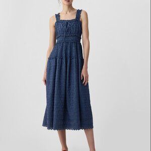 Gap × DÔEN Eyelet Denim Midi Dress Large NWT